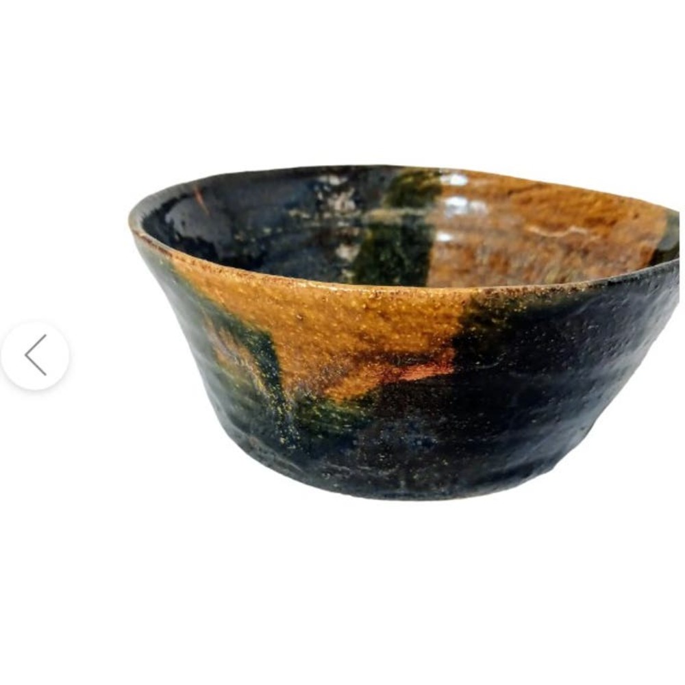 Pottery Bowl Neutral Earthy Browns Half Half Dip Glazed Signed Artisan Vintage